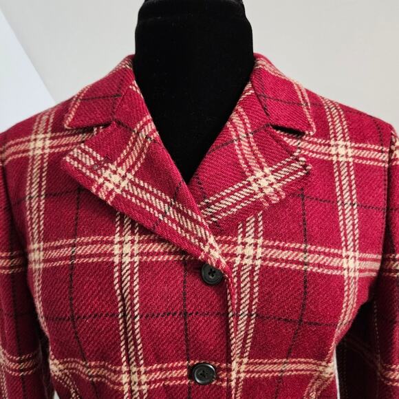 Lauren Ralph Lauren Plaid Zip and Button Closure Wool Red Cream and Black Blazer - Picture 5 of 15